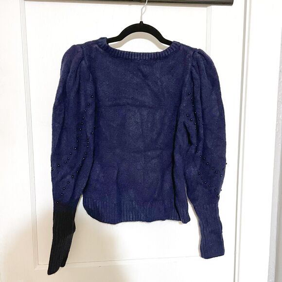 Express Chevron Beaded Blouson Long Puff Sleeve Navy Blue Sweater XS - Picture 4 of 5